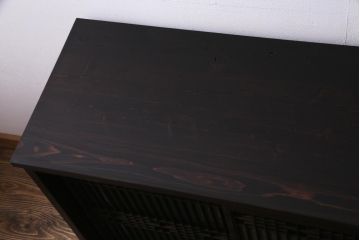 ラフジュ工房オリジナル　アンティーク建具リメイク　和モダンな脚付サイドボード(書院戸、組子、キャビネット)(R-037329)