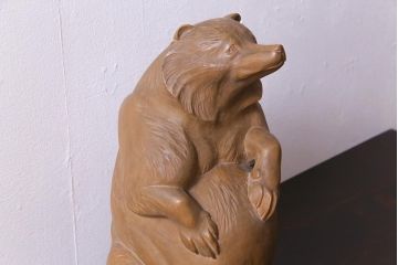 アンティーク雑貨　明治大正　狸　木彫　共箱(R-037331)