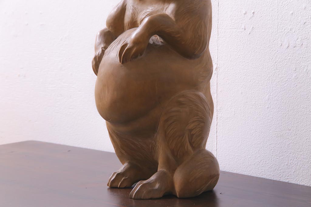 ふしぎな 木彫 人物像 古道具 アンティーク オブジェ 木彫 虎 大型 68cm 彫刻 木製 オブジェ インテリア 置物