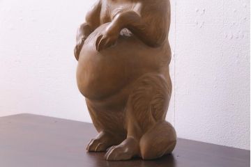 アンティーク雑貨　明治大正　狸　木彫　共箱(R-037331)