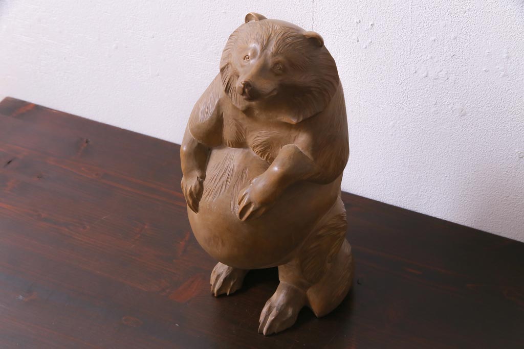 ふしぎな 木彫 人物像 古道具 アンティーク オブジェ 木彫 虎 大型 68cm 彫刻 木製 オブジェ インテリア 置物