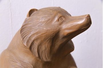 アンティーク雑貨　明治大正　狸　木彫　共箱(R-037331)