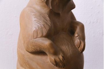 アンティーク雑貨　明治大正　狸　木彫　共箱(R-037331)