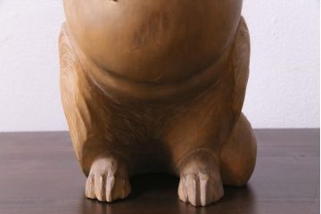 アンティーク雑貨　明治大正　狸　木彫　共箱(R-037331)