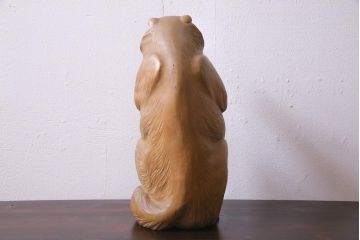 アンティーク雑貨　明治大正　狸　木彫　共箱(R-037331)