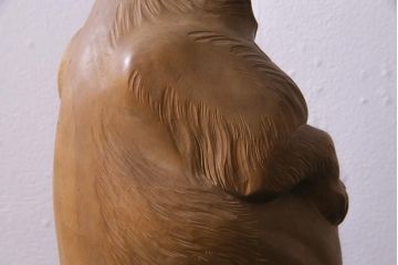 アンティーク雑貨　明治大正　狸　木彫　共箱(R-037331)