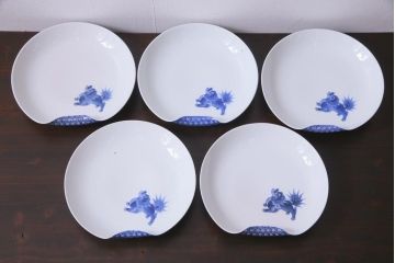 アンティーク雑貨　箱付き　柿右衛門　8寸変形皿5枚セット(ひげ皿)(R-037333)