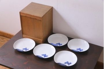 アンティーク雑貨　箱付き　柿右衛門　8寸変形皿5枚セット(ひげ皿)(R-037333)