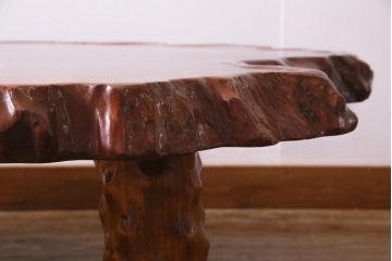 ヴィンテージ家具　葡萄杢・鳥眼杢　天板クスノキ(楠)材一枚板の座卓(ローテーブル、ビンテージ)(R-037351)