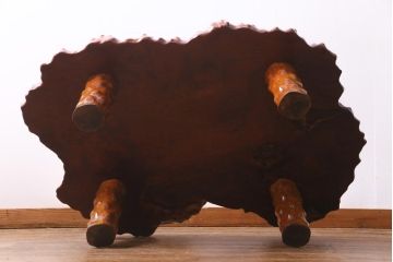 ヴィンテージ家具　葡萄杢・鳥眼杢　天板クスノキ(楠)材一枚板の座卓(ローテーブル、ビンテージ)(R-037351)