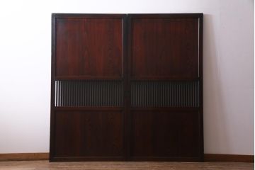 アンティーク建具　和製アンティーク　漆塗り　味わいたっぷりの明治大正期の板戸(引き戸、建具)2枚セット(R-037364)