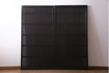アンティーク建具　和製アンティーク　和の風情を演出してくれる平格子戸2枚セット(引き戸、ガラス戸)(R-037367)