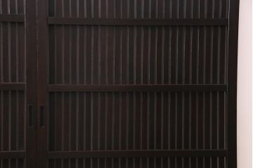 アンティーク建具　和製アンティーク　和の風情を演出してくれる平格子戸2枚セット(引き戸、ガラス戸)(R-037367)