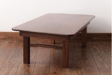 アンティーク家具　総ケヤキ材　一枚板を贅沢に使用したダイナミックな杢目の角ちゃぶ台(ローテーブル)(R-037371)