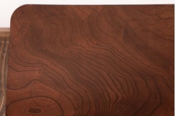 アンティーク家具　総ケヤキ材　一枚板を贅沢に使用したダイナミックな杢目の角ちゃぶ台(ローテーブル)(R-037371)