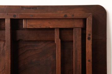 アンティーク家具　総ケヤキ材　一枚板を贅沢に使用したダイナミックな杢目の角ちゃぶ台(ローテーブル)(R-037371)
