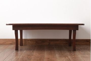 レトロ家具　栓材一枚板　シンプルで使い勝手の良い角ちゃぶ台(ローテーブル)(R-037372)