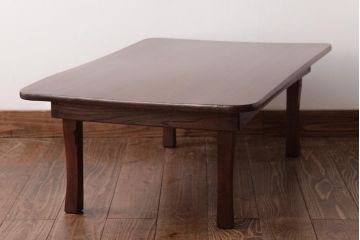 レトロ家具　栓材一枚板　シンプルで使い勝手の良い角ちゃぶ台(ローテーブル)(R-037372)