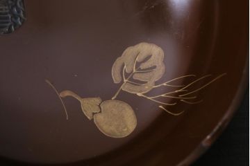 アンティーク雑貨　和製アンティーク　花鳥図　金彩　木製漆器小鉢(向付、小皿、和食器)(R-037379)