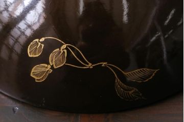 アンティーク雑貨　昭和初期　金彩　桜の花が描かれた木製椀4客セット(和食器)(R-037382)