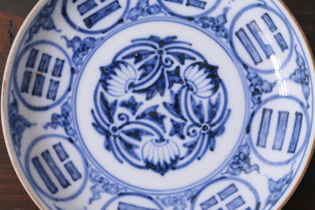 アンティーク雑貨　江戸期　角福　染付小皿2枚セット(和食器)(R-037386)