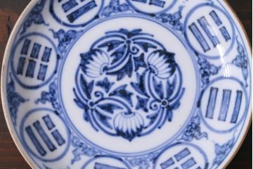 アンティーク雑貨　江戸期　角福　染付小皿2枚セット(和食器)(R-037386)