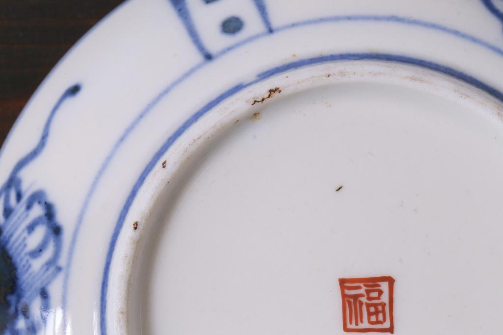 アンティーク雑貨　江戸期　角福　染付小皿3枚セット(和食器)(R-037387)