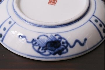 アンティーク雑貨　江戸期　角福　染付小皿3枚セット(和食器)(R-037387)