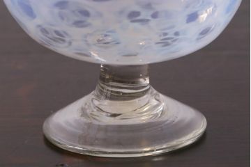 アンティーク雑貨　大正期　赤縁　水玉文　碗形　氷コップ　吹ガラス(R-037389)