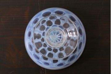アンティーク雑貨　大正期　赤縁　水玉文　碗形　氷コップ　吹ガラス(R-037389)