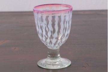 アンティーク雑貨　レトロ雑貨　大正期　赤縁玉垂れ文なつめ形氷コップ(グラス)(R-037392)