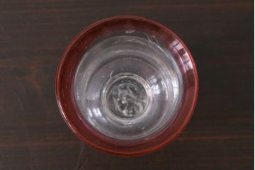 アンティーク雑貨　大正期　赤縁　上品な赤い色が目をひく氷コップ(吹ガラス)(R-037393)