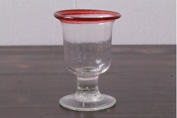 アンティーク雑貨　大正期　赤縁　上品な赤い色が目をひく氷コップ(吹ガラス)(R-037393)