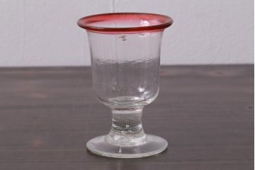 アンティーク雑貨　大正期　赤縁　上品な赤い色が目をひく氷コップ(吹ガラス)(R-037393)