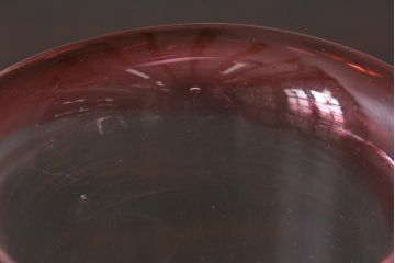 アンティーク雑貨　大正期　赤縁　上品な赤い色が目をひく氷コップ(吹ガラス)(R-037394)