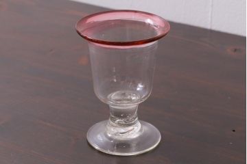 アンティーク雑貨　大正期　赤縁　上品な赤い色が目をひく氷コップ(吹ガラス)(R-037394)
