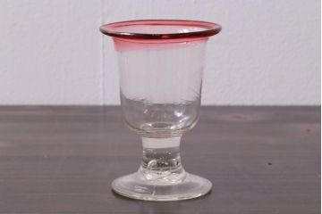 アンティーク雑貨　大正期　赤縁　上品な赤い色が目をひく氷コップ(吹ガラス)(R-037394)