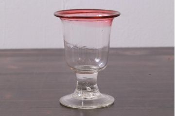 アンティーク雑貨　大正期　赤縁　上品な赤い色が目をひく氷コップ(吹ガラス)(R-037394)