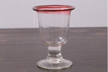 アンティーク雑貨　大正期　赤縁　上品な赤い色が目をひく氷コップ(吹ガラス)(R-037394)