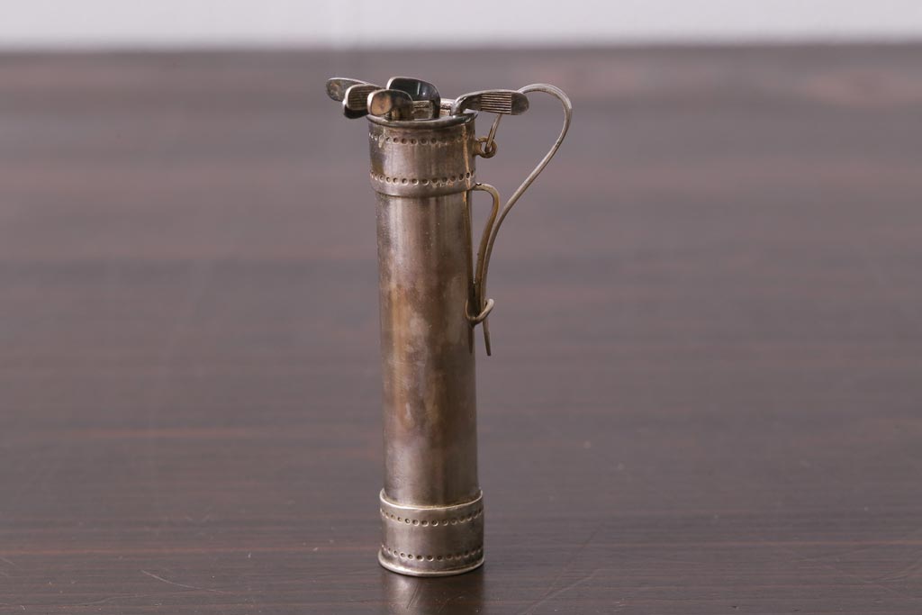 アンティーク雑貨　シルバー製　ゴルフバック楊枝入れ　アイアン楊枝(銀製ピック)(R-037395)