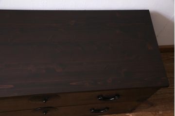 アンティーク家具　明治期　前面栗材　天板リメイク　桜丸金具の米沢箪笥ローチェスト(引き出し)(R-037399)