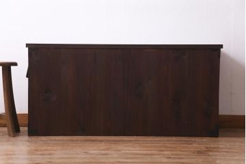 アンティーク家具　明治期　前面栗材　天板リメイク　桜丸金具の米沢箪笥ローチェスト(引き出し)(R-037399)