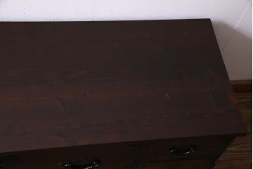 アンティーク家具　明治期　前面栗材　天板リメイク　桜丸金具の米沢箪笥ローチェスト(引き出し)(R-037340)