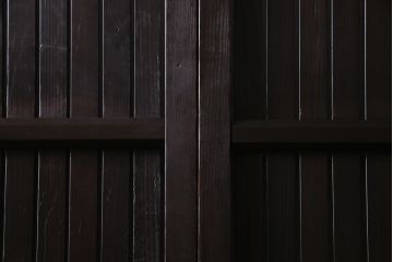 アンティーク建具　和製アンティーク　深い色合いが趣きのある平格子戸2枚セット(引き戸、建具)(R-037410)