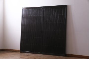 アンティーク建具　和製アンティーク　深い色合いが趣きのある平格子戸2枚セット(引き戸、建具)(R-037411)