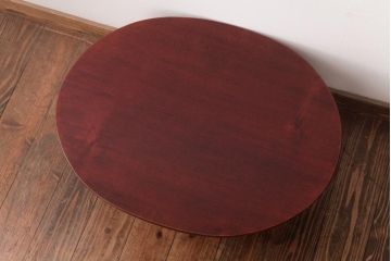 アンティーク家具　工芸品　エンジュ(槐)材　漆塗り　オーバル型と竹の脚が珍しいちゃぶ台(座卓、ローテーブル)(R-037425)