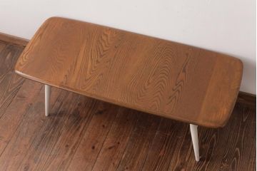 ヴィンテージ家具　イギリスビンテージ　ERCOL(アーコール)　マガジンラック付き　ナチュラルペイントコーヒーテーブル(センターテーブル)(R-037429)