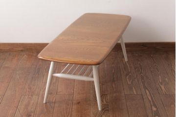 ヴィンテージ家具　イギリスビンテージ　ERCOL(アーコール)　マガジンラック付き　ナチュラルペイントコーヒーテーブル(センターテーブル)(R-037429)