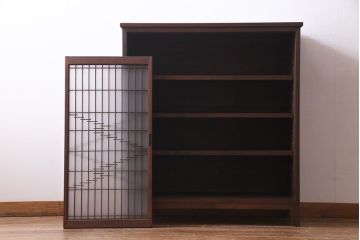 ラフジュ工房オリジナル　古建具リメイク　風情漂う組子引き戸のキャビネット(収納棚、戸棚、書院戸)(R-037431)