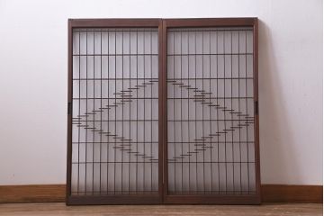 ラフジュ工房オリジナル　古建具リメイク　風情漂う組子引き戸のキャビネット(収納棚、戸棚、書院戸)(R-037431)